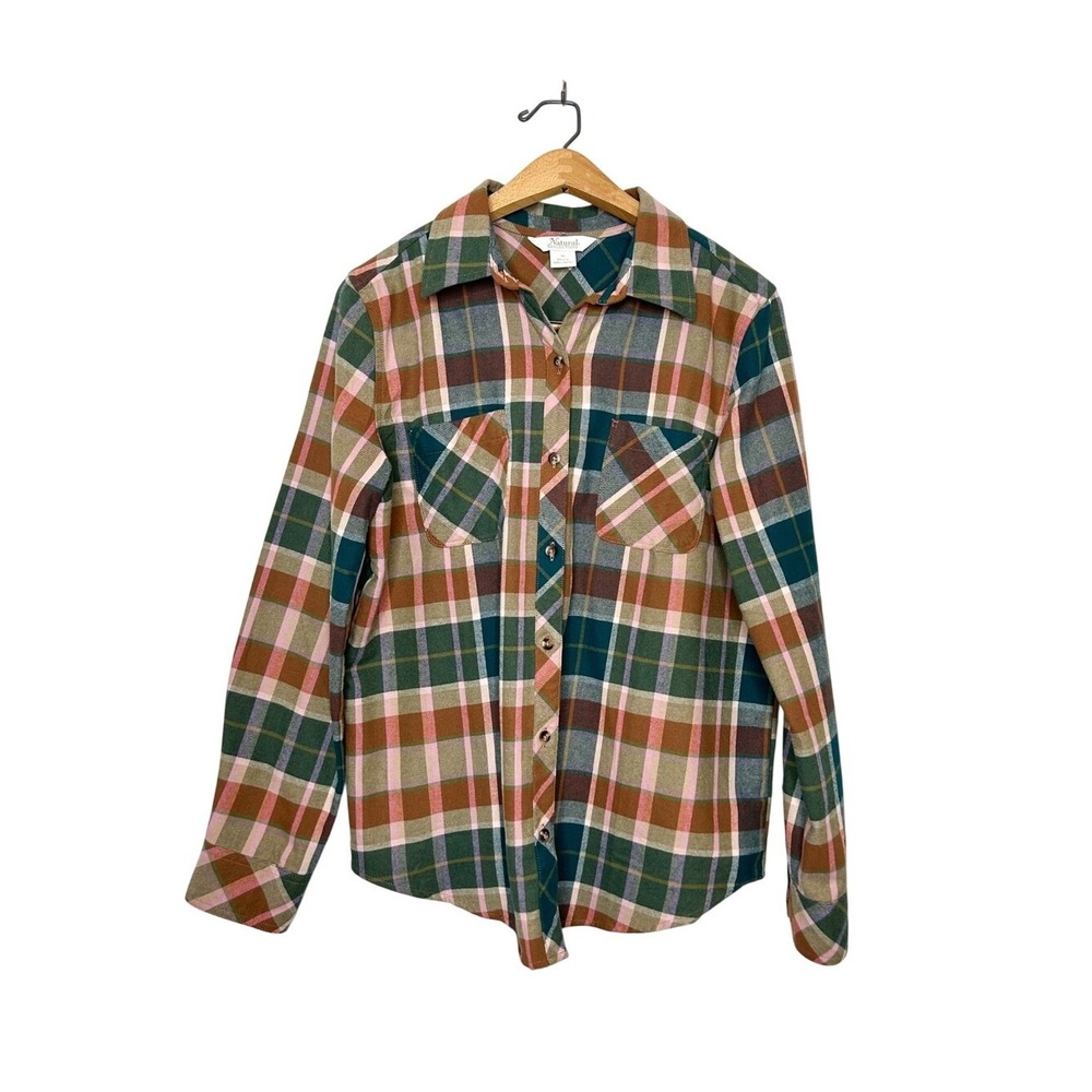 Natural Reflections Womens Cane Creek Flannel Long Sleeve Plaid Shirt Medium M